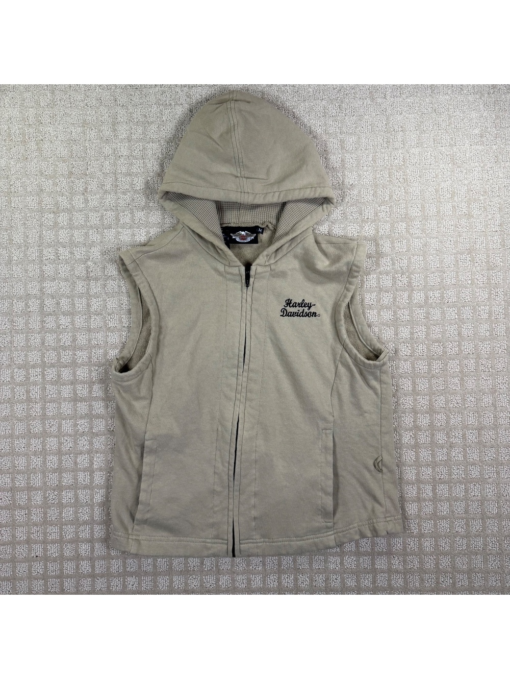Harley-Davidson beige sleeveless zip hoodie vest M